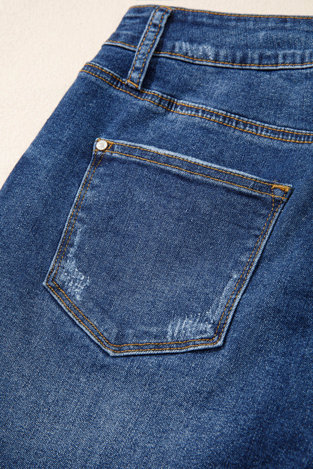 Sail Blue Asymmetric Raw Hem Distressed Whiskery Denim Shorts