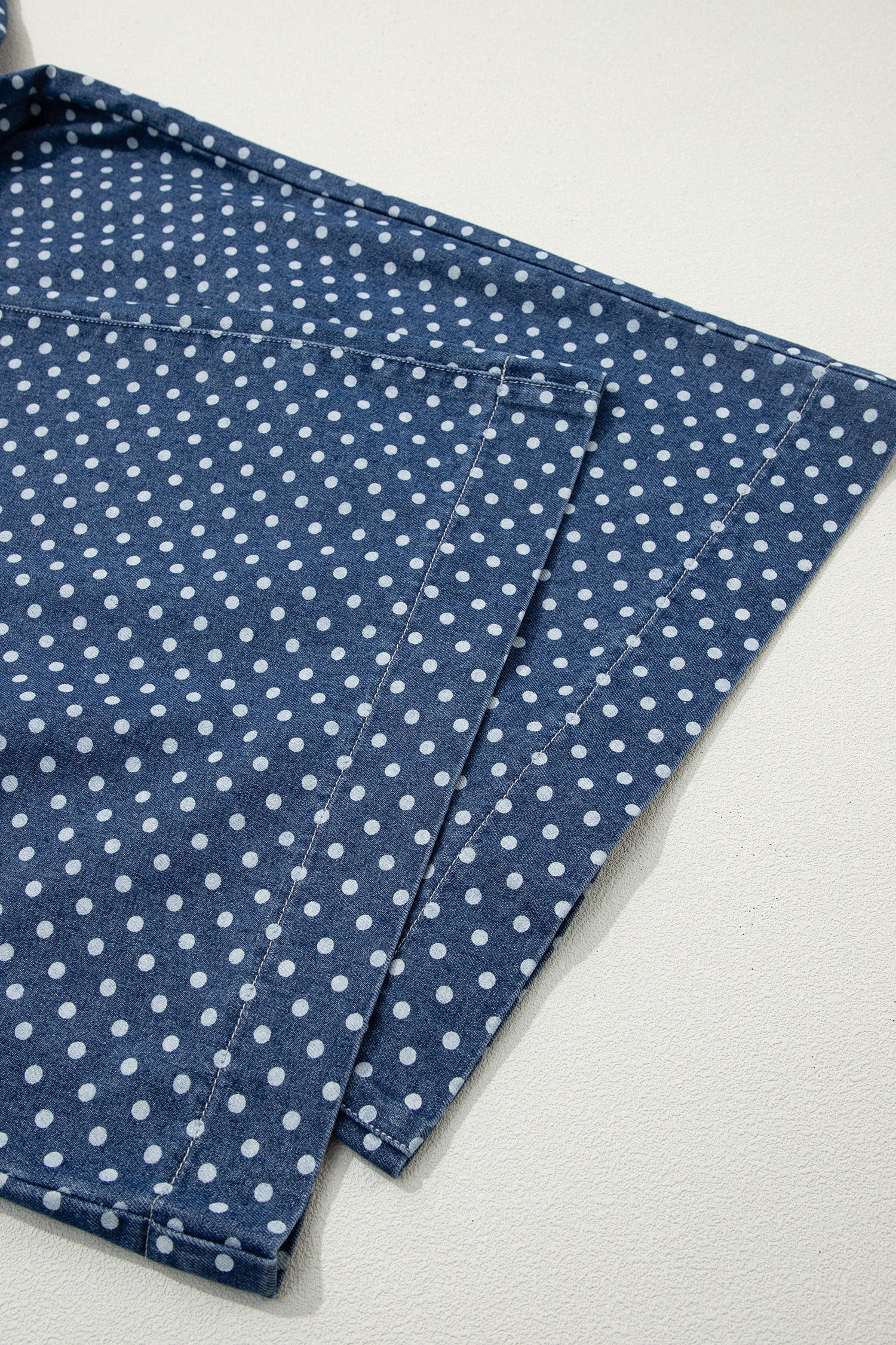 Sky Blue Polka Dot Print Button Pleated Detail Wide Leg Jeans