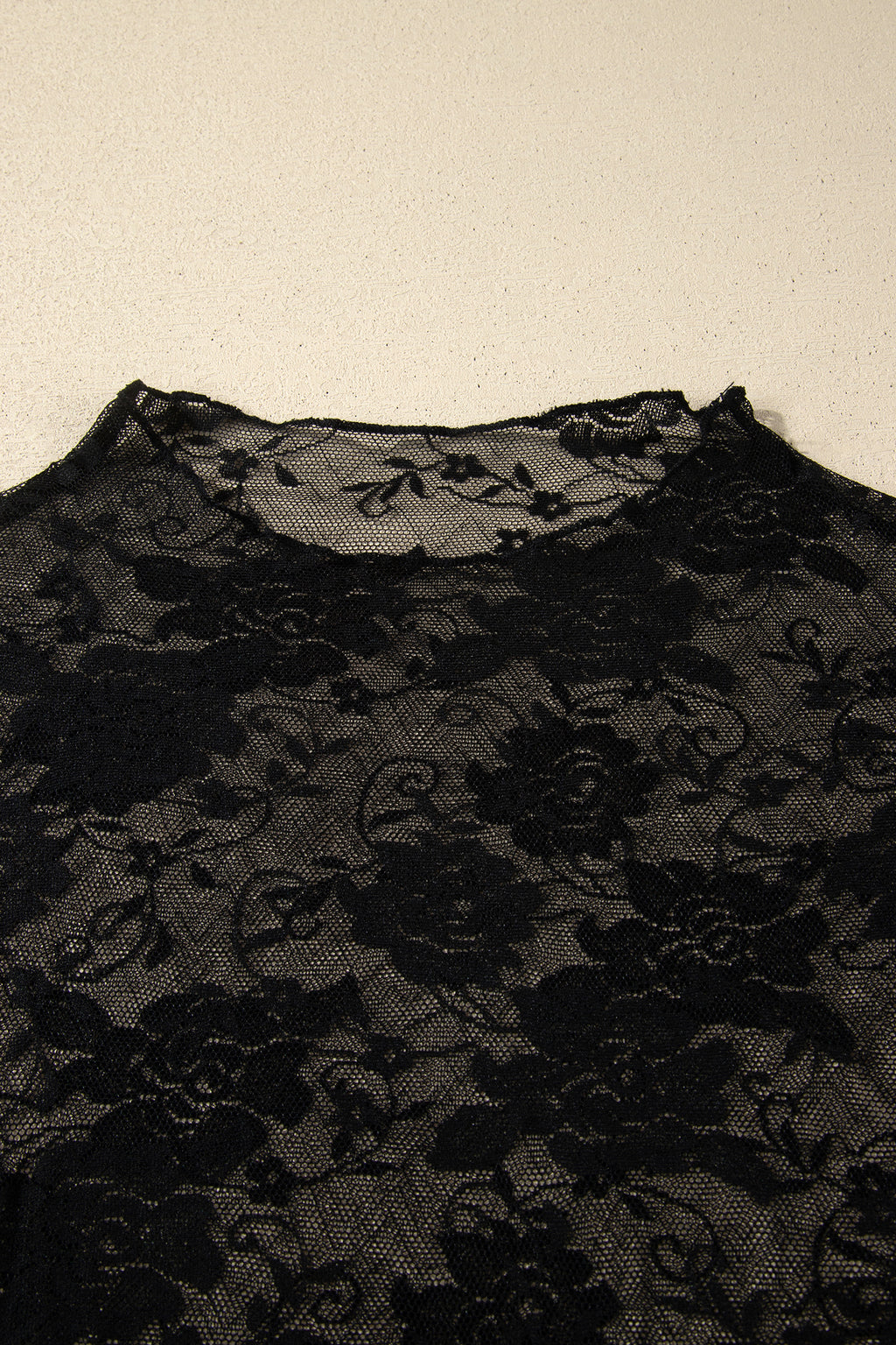 Black Plus Size Floral Mesh Long Sleeve Top