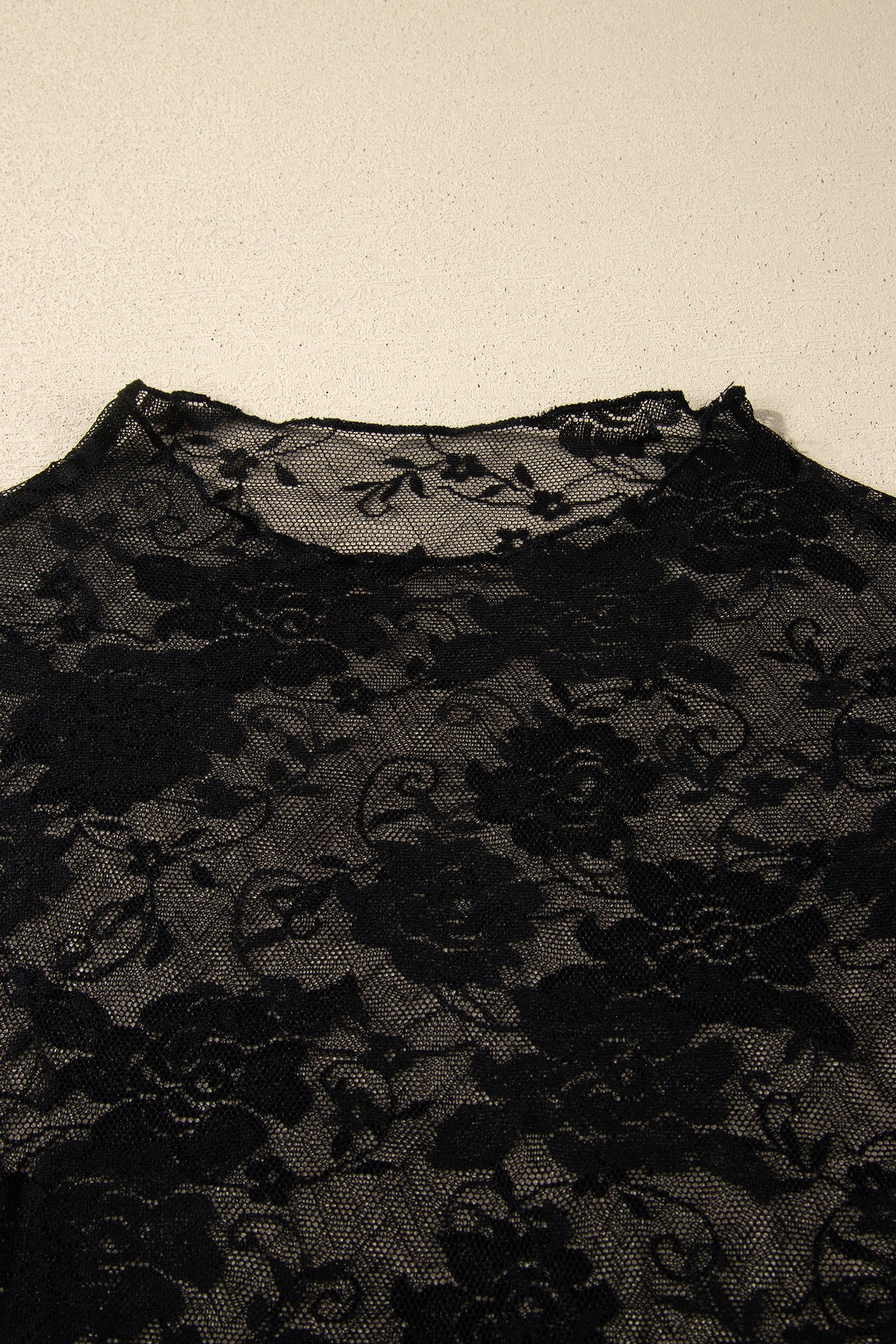 Black Plus Size Floral Mesh Long Sleeve Top