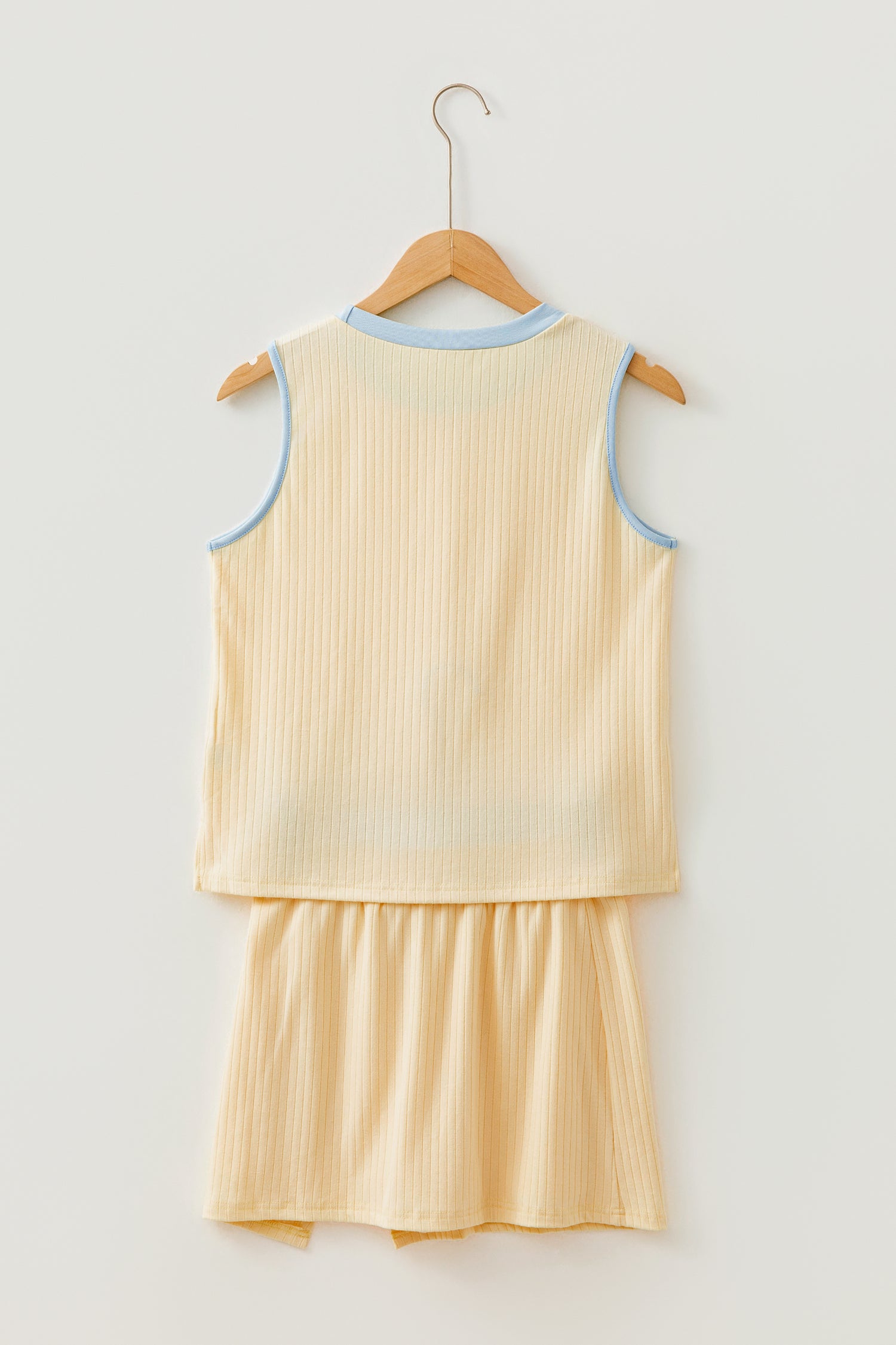 Yellow Contrast Trim Ribbed Tank Split Skort 2pcs Set