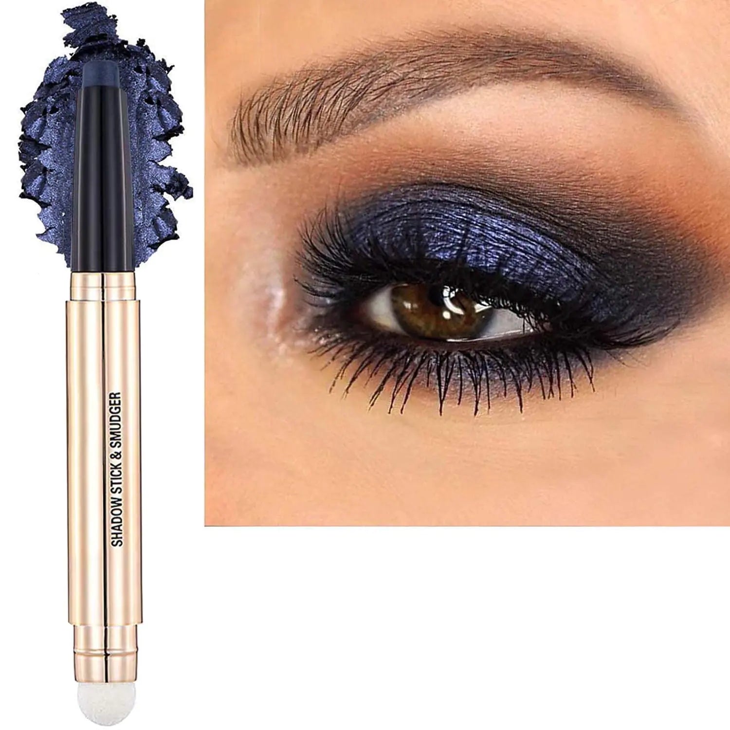 Metiplou 2 in1 Midnight Black Eyeshadow Stick Cream Shimmer Smooth Eyeshadow Pencil Hypoallergenic Waterproof Long Lasting Eye shadow (Midnight Black)