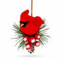 Red Cardinal On Snowy Pinecone Felt Fabric Christmas Ornament