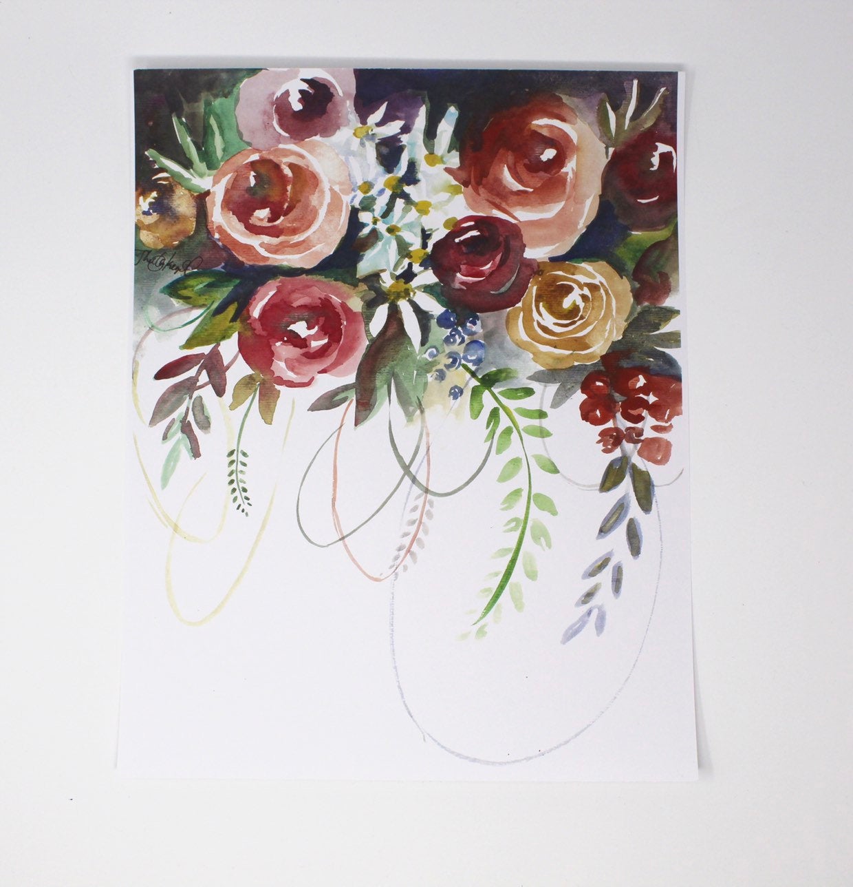 Fun Floral Art Print- 11x14 in, Watercolor painting, Simple Design, Home Decor