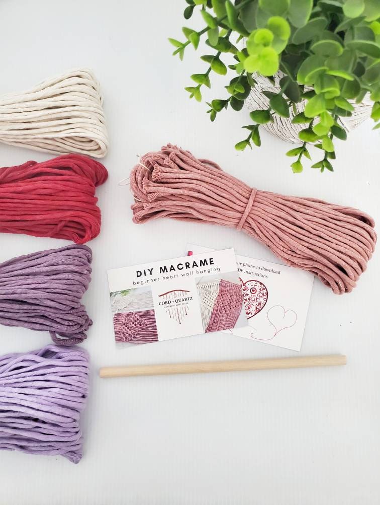 Beginner macrame heart wall hanging kit. Craft kits for adults and kids. Valentines day  craft kit.craft kit. Bohemian home and wall decor diy kit