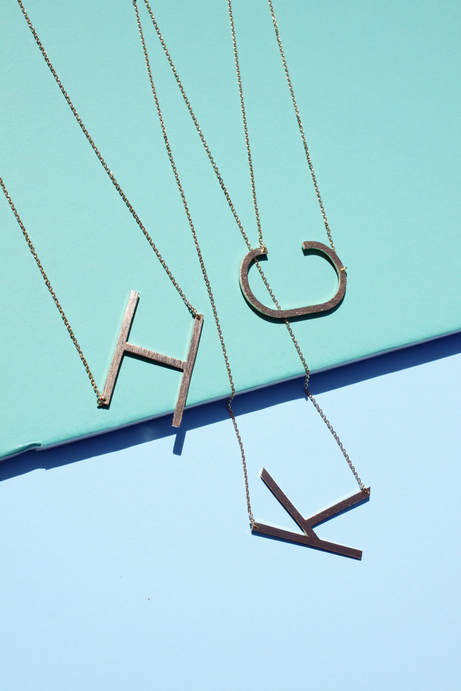 Gold initial necklace for women, Letter H C K necklace, initial pendant, personalized necklaces from Online Jewelry Boutique Ellison + Young