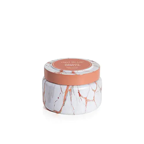 Capri Blue Modern Marble Printed Travel Tin Jar Candles - Luxury Decorative Candles for Home Scented - Long Lasting Soy Wax Blend - Havana Vanilla (8.5 oz)