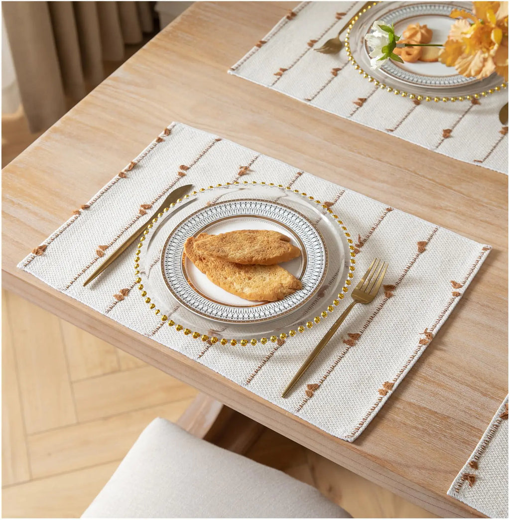 Boho Placemats Set of 6 for Dining Table Decor Woven Cloth Place Mats for Farmhouse Rustic Kitche Home Decor Cotton Placemats 13 x 19 Inch Brown and Beige Table mats