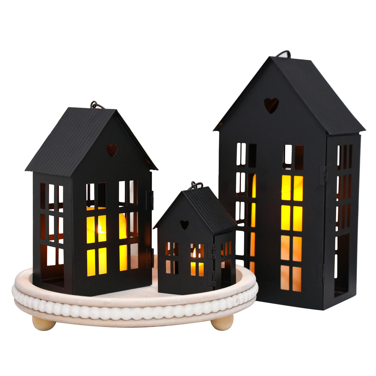 13.5"&9.5"&5.5"H Village Farmhouse House Candle Holders for Home Decor Patio Wedding