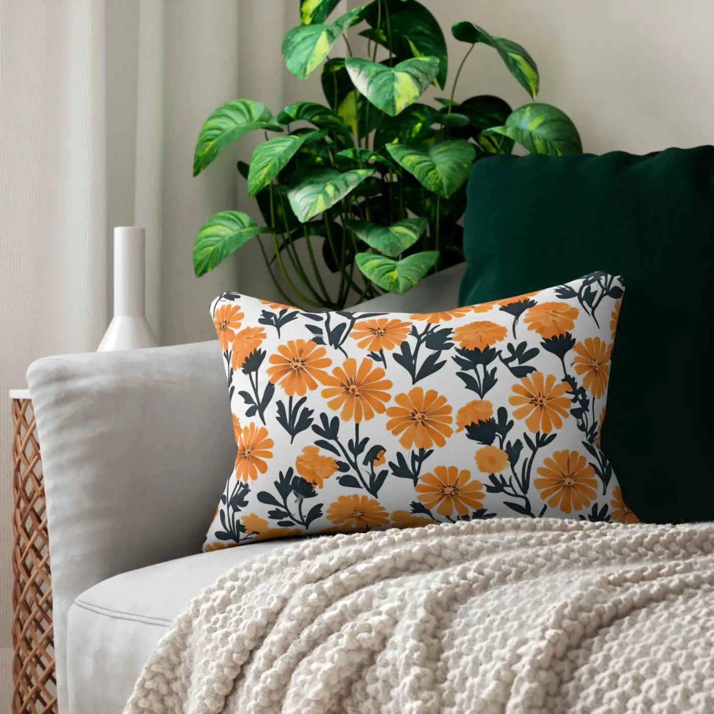 Marigold Spun Polyester Lumbar Pillow - Home Decor - Dipaliz