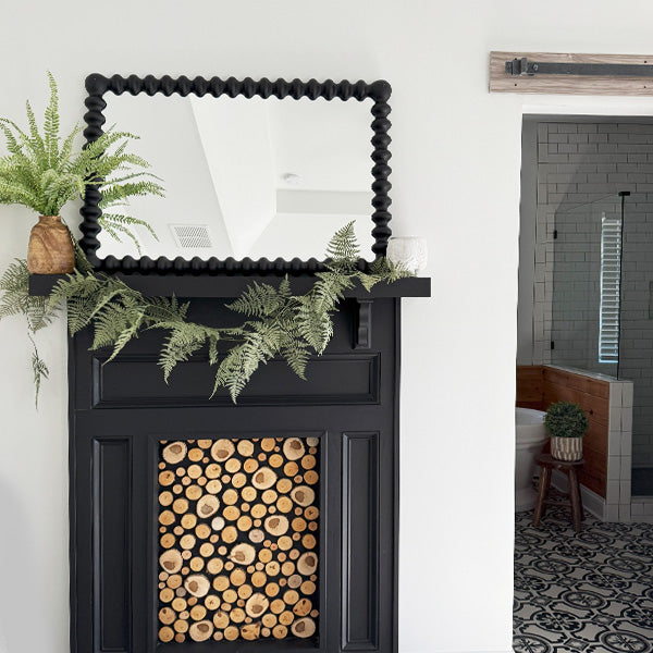 Black Beaded Carved Wood Wall Mirror