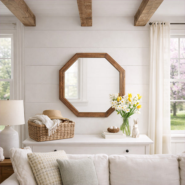 Octagon Wood Frame Mirror