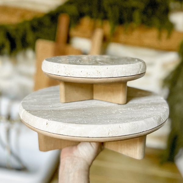 Stone Top Wood Round Decorative Risers, Set of Two
